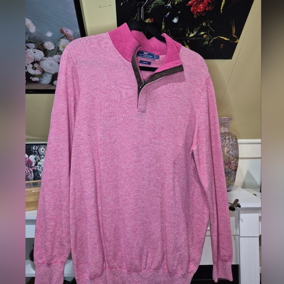 Vineyard Vines Heathered Pink Merino Wool Zip-Up Sweater - Picture 1 of 3